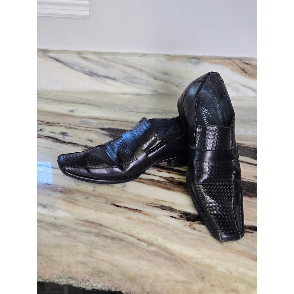 Amali Mens Black Textured Geometric Square Toe Slip On‎ Dress Loafers Shoes 7.5
